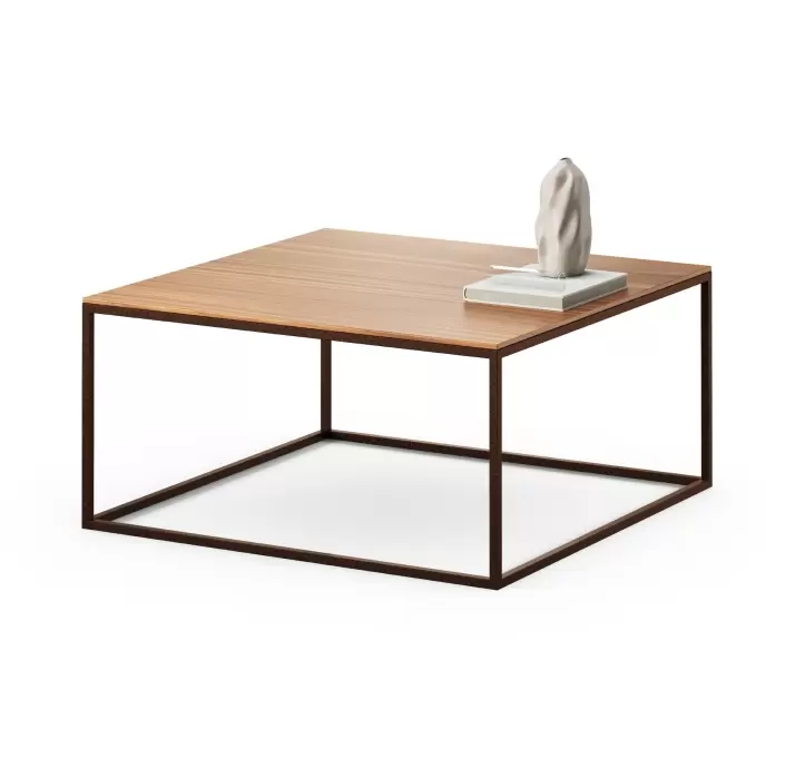 Стол журнальный LOFT COFFEE TABLE COPPER ELECTROSTATIC Natural walnut veneer  80X80X38 СМ. (FUG00219