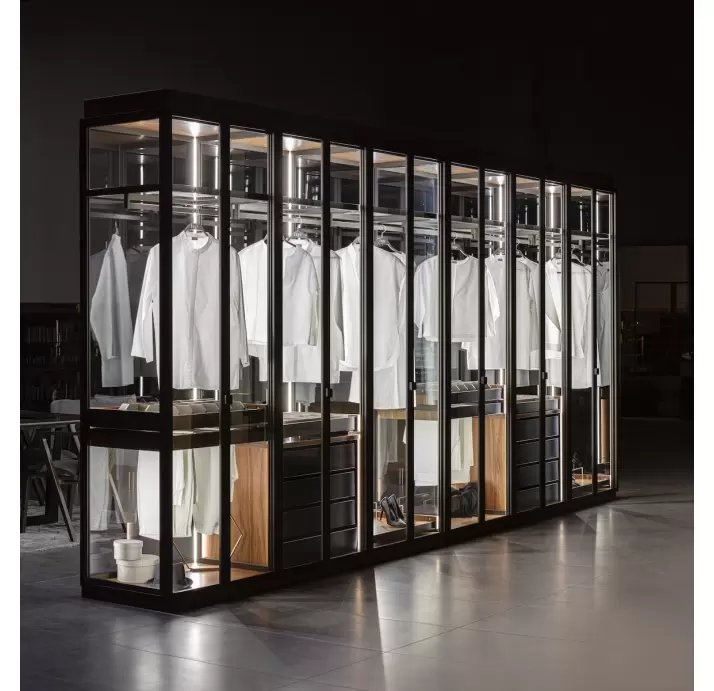 Шкаф напольный PERSONA WARDROBE Natural walnut Transparent glass 265X60X246,4 СМ. (FUG00019)