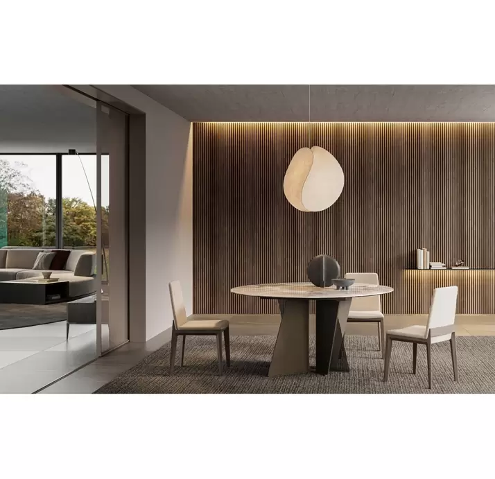 Стол обеденный VERA DINING TABLE BROWN GLOSSY BEIGE MARBLE  150X150X75 СМ. (NRM06077)