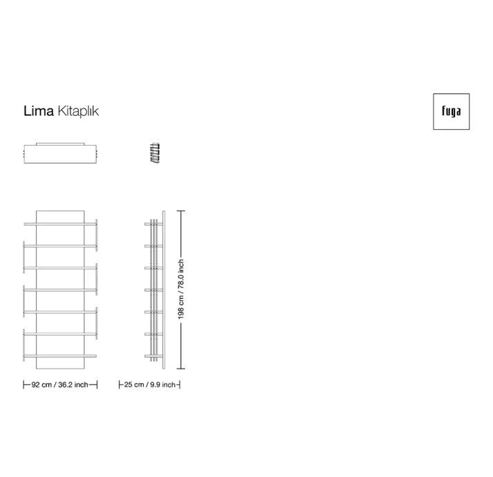 Стеллаж прямой LIMA BOOKCASE Natural walnut Natural walnut WALNUT 92X25X198 СМ. (FUG00133)