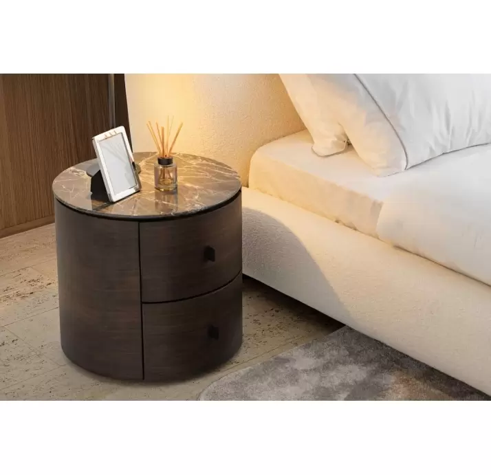 Тумба прикроватная MAYA NIGHTSTAND Natural walnut GREY MARBLE  52X52X48 СМ. (NRM06014)