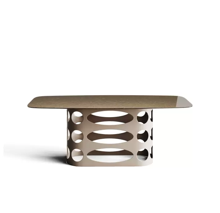 Стол обеденный NITA DINING TABLE PEARL BEIGE BRONZE PAINTED HAMMERED GLASS  210X110X75 СМ. (NRM01164
