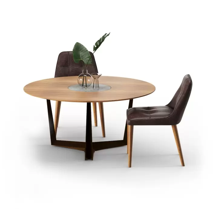 Стол обеденный MEST DINING TABLE Nat. wal. veneer MARBLE AURA  160X160X75 СМ. (FUG00180)