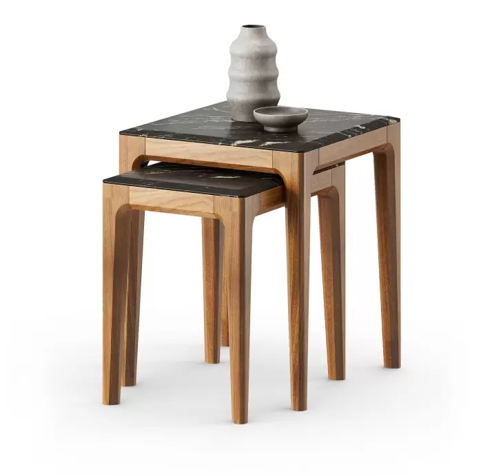 Стол журнальный PURA NESTING COFFEE TABLE Nat. wal. veneer MARBLE AURA  50X50X60 СМ. (FUG00203)