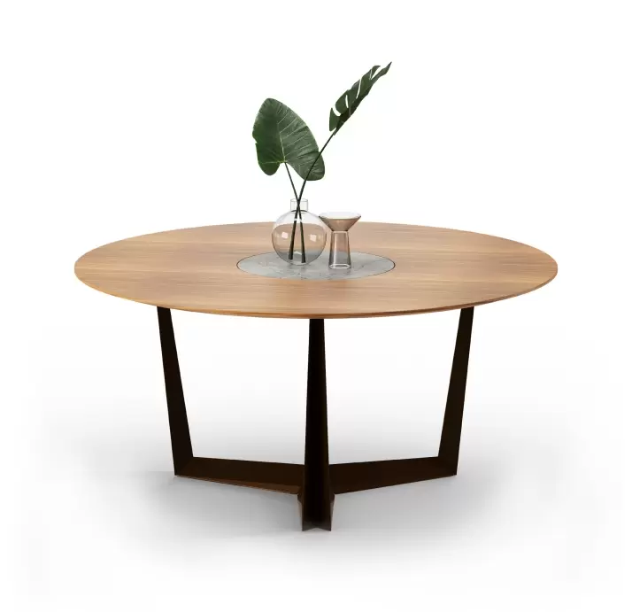 Стол обеденный MEST DINING TABLE Nat. wal. veneer MARBLE AURA  160X160X75 СМ. (FUG00180)