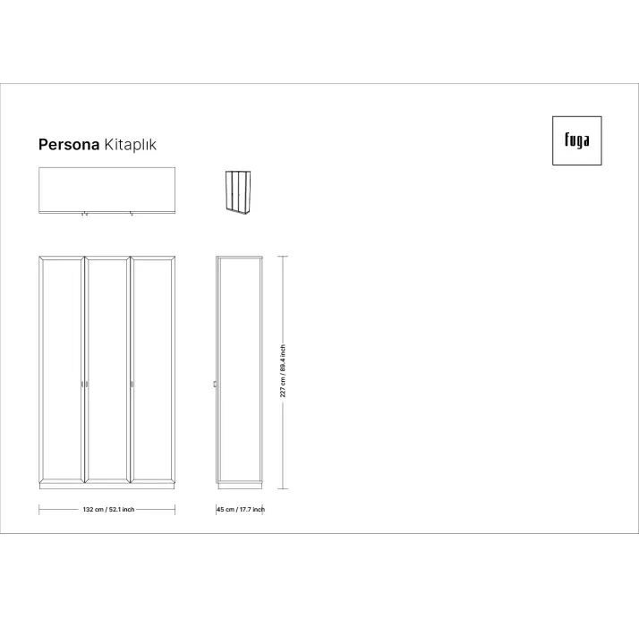 Шкаф напольный PERSONA Bookcase 3 Section 6 Door Anthracite walnut veneer Transparent glass 265X45X2