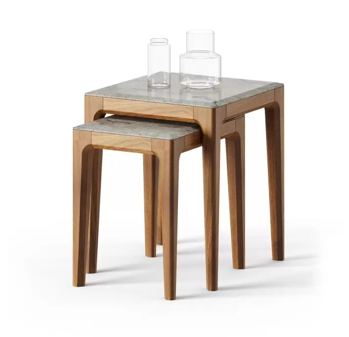 Стол журнальный PURA NESTING COFFEE TABLE Nat. wal. veneer MARBLE AURA  50X50X60 СМ. (FUG00203)