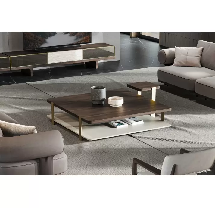 Стол журнальный HANNA COFFEE TABLE BRASS AMERICAN WALNUT  138X87X35 СМ. (NRM05824)